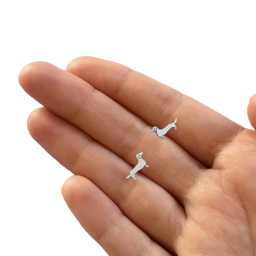 Dachshund Stud Earrings - Silver/14K Gold-Plated |Line - WeeShopyDog