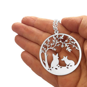 Corgi Tree Of Life Pendant Necklace - Silver/14K Gold-Plated - WeeShopyDog