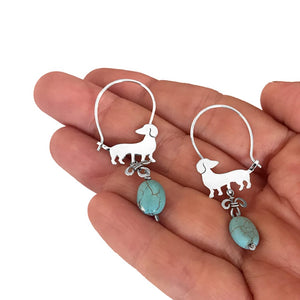 Dachshund Hoop Earrings - Silver and Turquoise |Beauty - WeeShopyDog