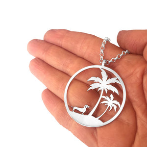 Dachshund Palm Tree Pendant Necklace - Silver/14K Gold-Plated - WeeShopyDog