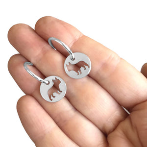 French Bulldog Hoop Dangle Earrings - Silver - WeeShopDog