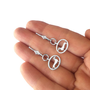 Dachshund Dangle Leverback Earrings - Silver |Line Oval - WeeShopyDog
