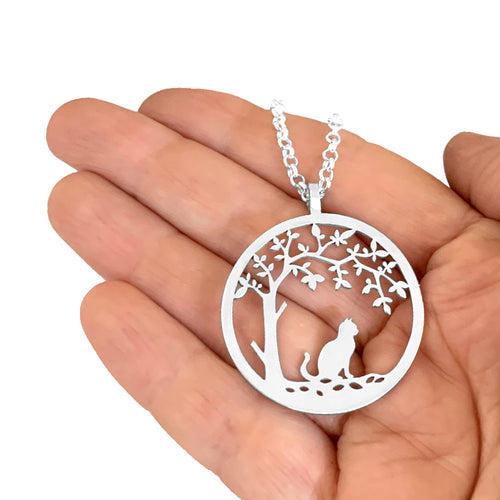 Cat Necklace - Tree Of Life Silver Pendant - WeeShopyDog