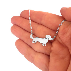 Dachshund Wire Haired Necklace and Stud Earrings SET - Silver - WeeShopyDog