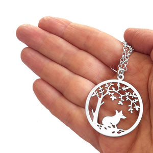 Corgi Little Tree Of Life Pendant Necklace - Silver/14K Gold-Plated - WeeShopyDog