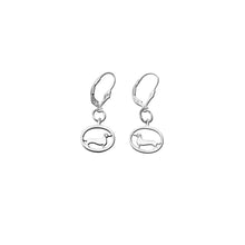 Load image into Gallery viewer, Dachshund Dangle Leverback Earrings - Silver |Line Oval - WeeShopyDog
