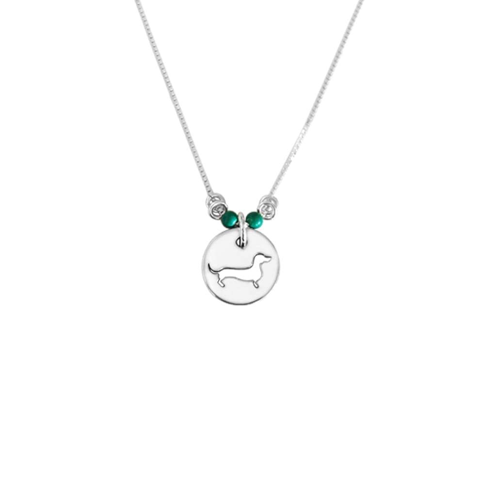 Dachshund Pendant Necklace - Silver Turquoise |Line Circle - WeeShopyDog