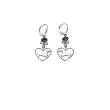 Load image into Gallery viewer, Dachshund Dangle Earrings - Silver and Amethyst/Turquoise |Line Heart - WeeShopyDog
