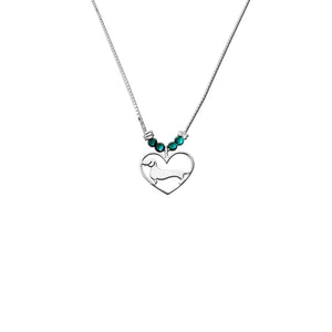Dachshund Pendant Necklace- Silver Turquoise |Line Heart - WeeShopyDog