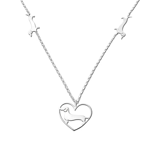 Dachshund Pendant Necklace - Silver |Line Heart 2 Line - WeeShopyDog