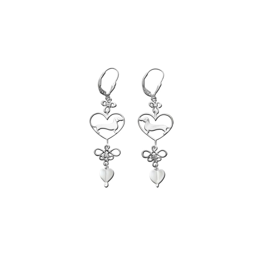 Dachshund Dangle Earrings - Silver and Heart Glass |Line Heart - WeeShopyDog