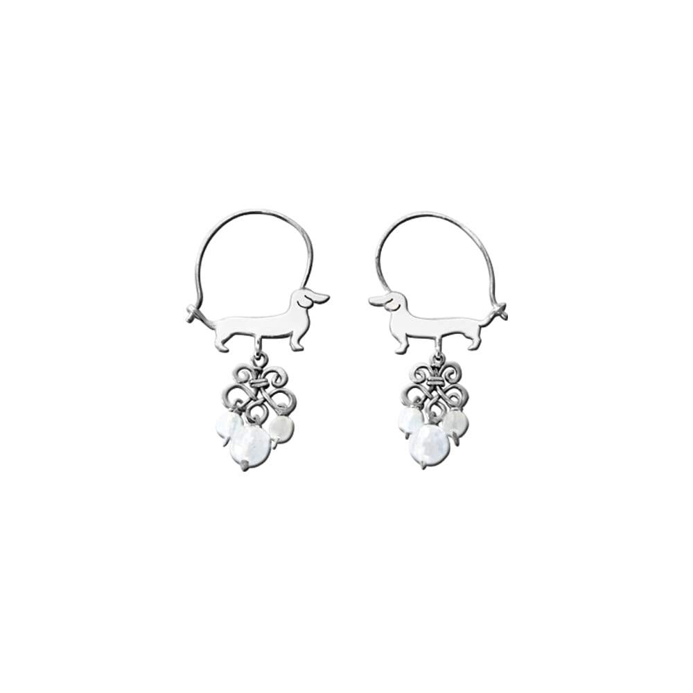 Dachshund Hoop Earrings - Silver and Opalite |Line - WeeShopyDog