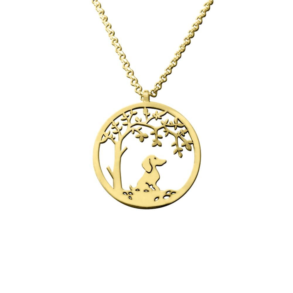 Dachshund Little Tree Of Life Pendant Necklace - 14K Gold-Plated - WeeShopyDog