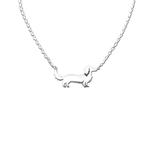 Dachshund Long Haired Pendant Necklace - Silver - WeeShopyDog
