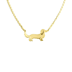 Long Haired Dachshund Pendant Necklace - Silver/14K Gold-Plated