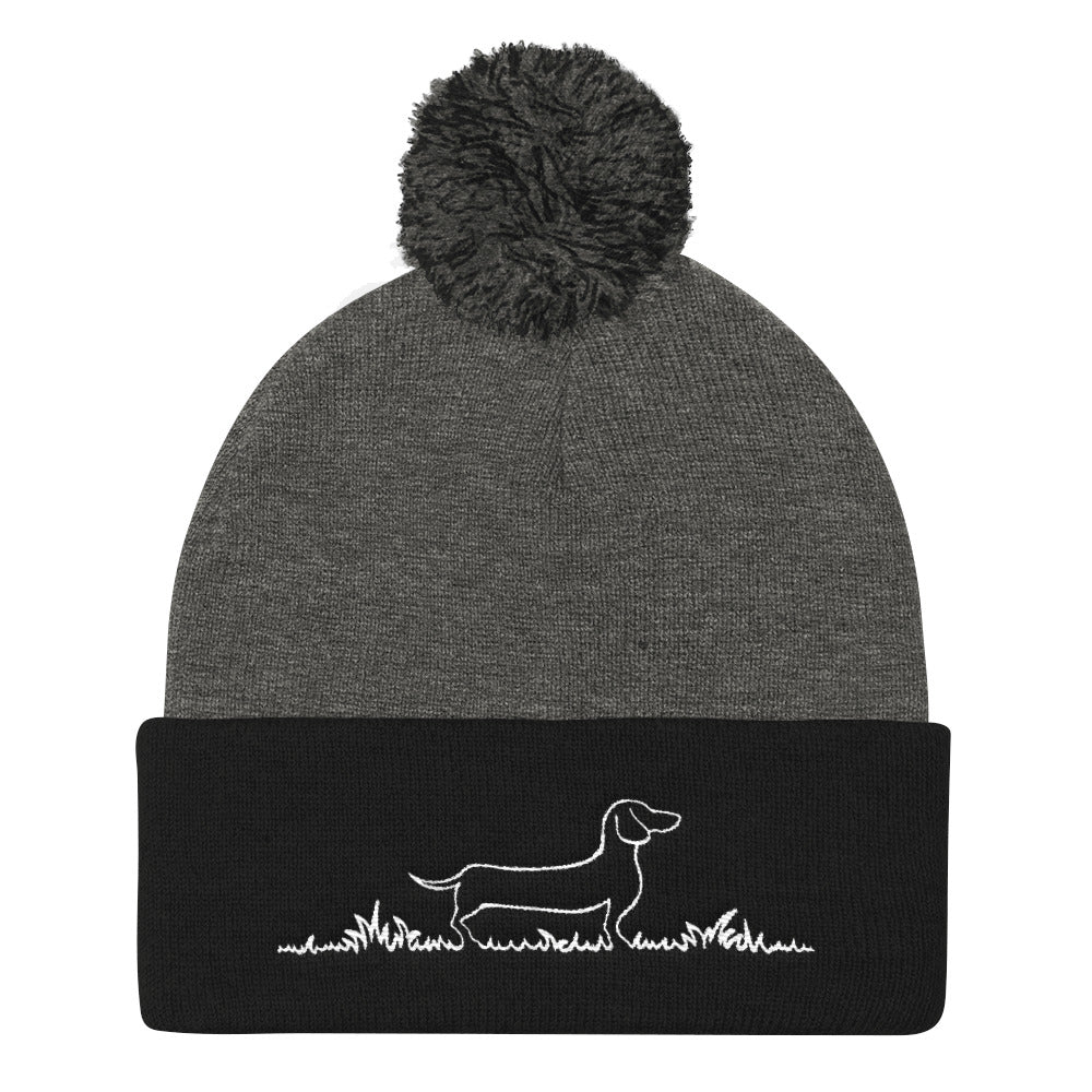 Dachshund Line Grass - Pom Pom Knit Beanie – WeeShopyDog display picture 1