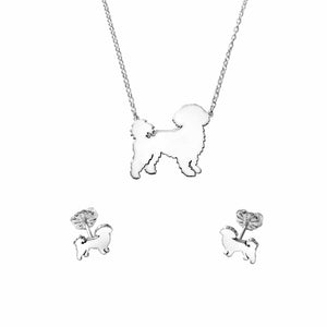 Shih Tzu Necklace and Stud Earrings SET - Silver - WeeShopyDog