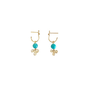 Boho Clover - 14K Gold Filled and Ocean Jade - Dangle Stud Hoop Earrings - WeeShopyDog