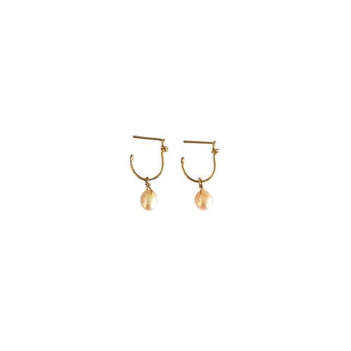 Boho Light - 14K Gold Filled and Pink Pearl - Dangle Stud Hoop Earrings - WeeShopyDog
