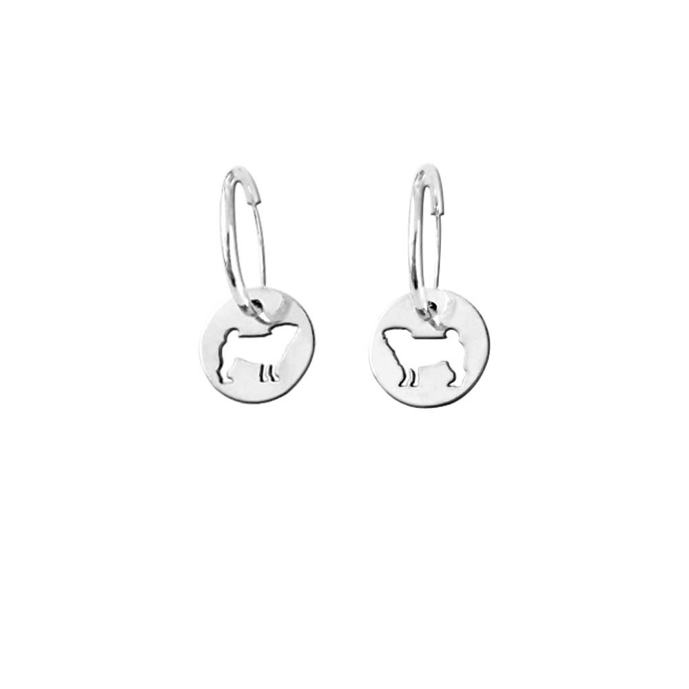 Pug Earrings Hoop Dangle - Silver - WeeShopyDog