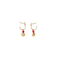 Load image into Gallery viewer, Boho Spiral - 14K Gold Filled Red painted Jade and Pearls - Dangle Stud Hoop Earrings - WeeShopyDog
