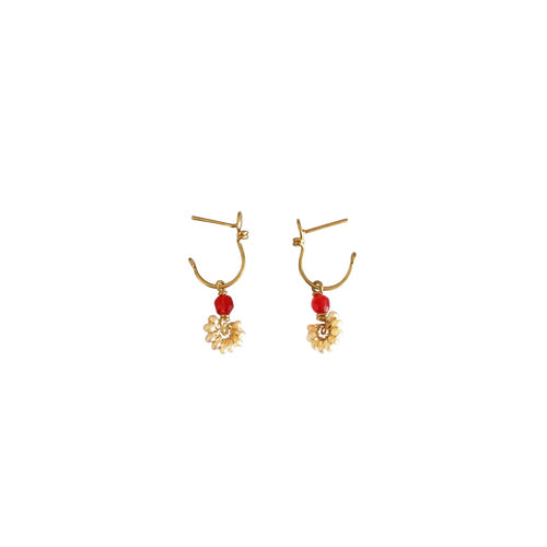 Boho Spiral - 14K Gold Filled Red painted Jade and Pearls - Dangle Stud Hoop Earrings - WeeShopyDog