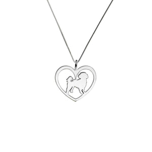 Shih Tzu Necklace - Silver Heart Pendant - WeeShopyDog