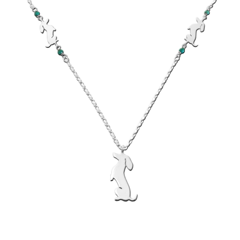 Dachshund Pendant Necklace- Silver Turquoise | Sit-up - WeeShopyDog