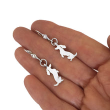 Load image into Gallery viewer, Dachshund Dangle Leverback Earrings - Silver |Sit-up - WeeShopyDog

