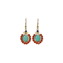 Load image into Gallery viewer, Boho Flower - 14K Gold Filled Turquoise Corals and Lapis - Dangle Drop Earrings - WeeShopyDog
