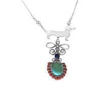 Load image into Gallery viewer, Dachshund Pendant Necklace - Silver Turquoise Corals Lapis |Line Butterfly - WeeShopyDog
