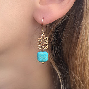 Boho Light  - 14K Gold Filled and Turquoise - Dangle Drop Earrings - WeeShopyDog