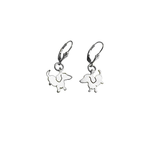 Dachshund Dangle Leverback Earrings - Silver |Up - WeeShopyDog