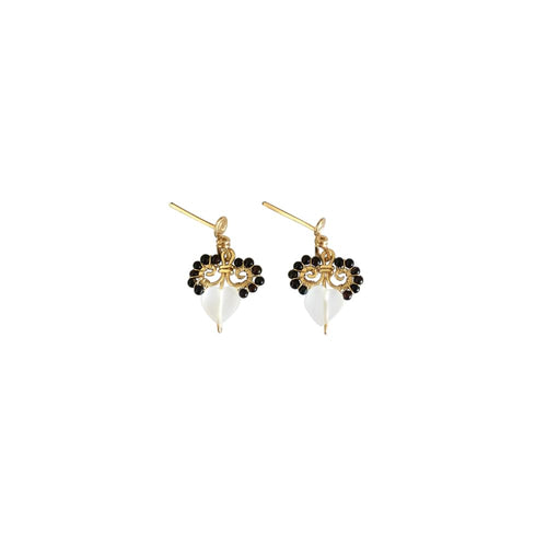 Boho Wings - 14K Gold Filled and Black Agate - Dangle Stud Earrings - WeeShopyDog
