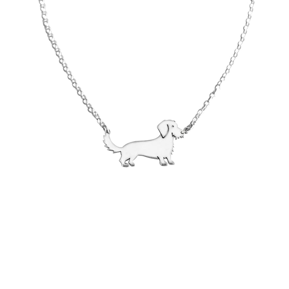Dachshund Wire Haired Pendant Necklace - Silver - WeeShopyDog