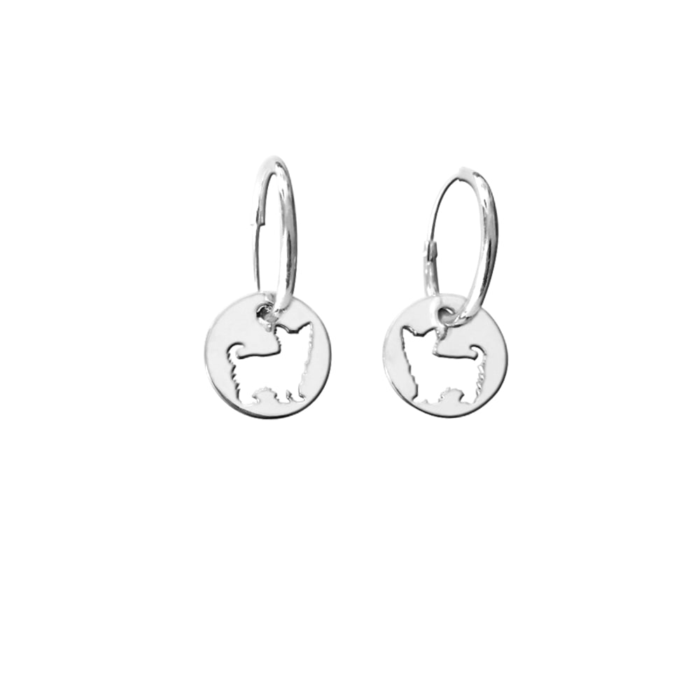 Yorkie  Earrings - Silver Charm Hoop - WeeShopyDog