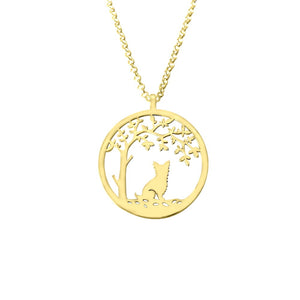 Yorkie Pendant Necklace - 14K Gold Plated Tree Of Life - WeeShopyDog