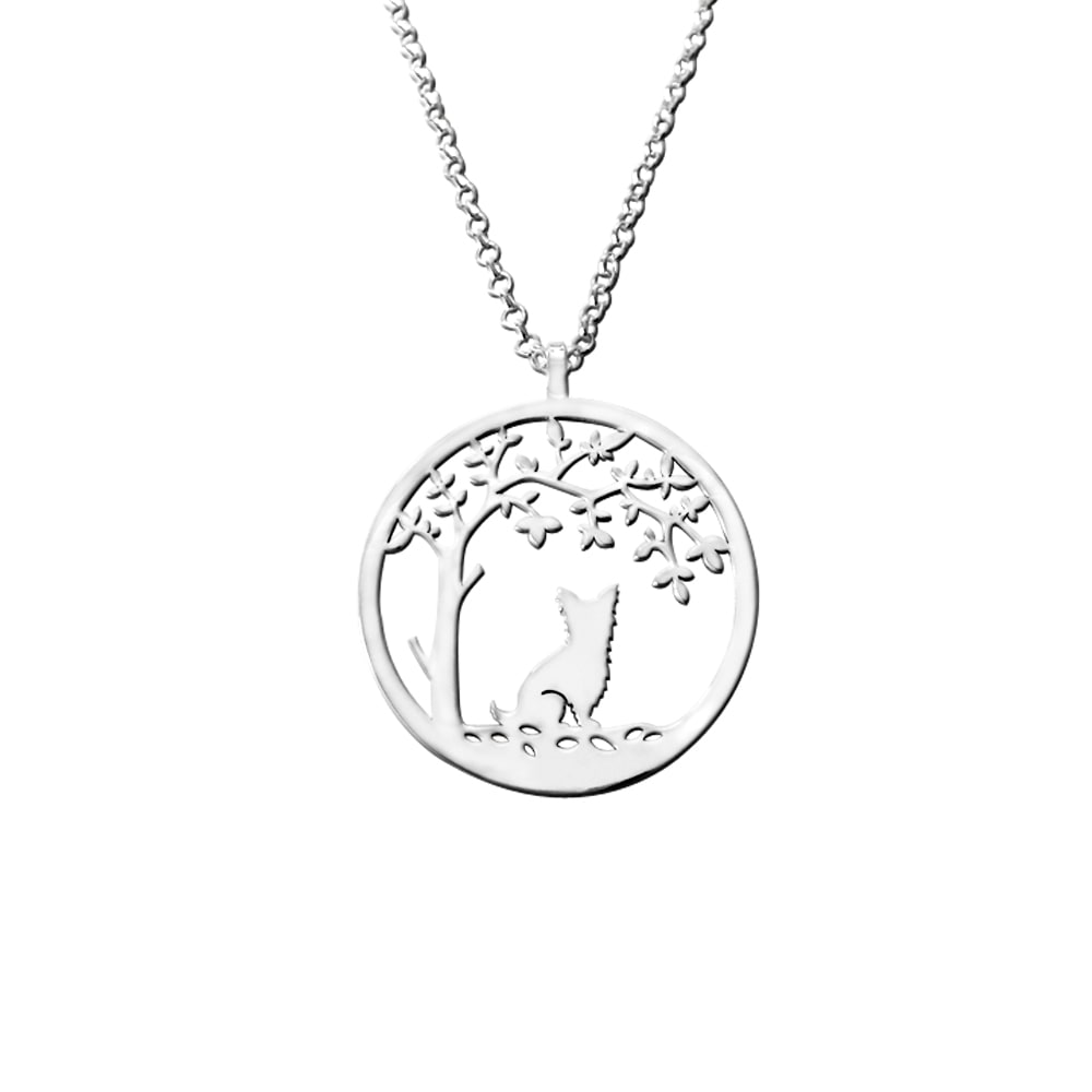 Yorkie Pendant Necklace - Silver Tree Of Life - WeeShopyDog