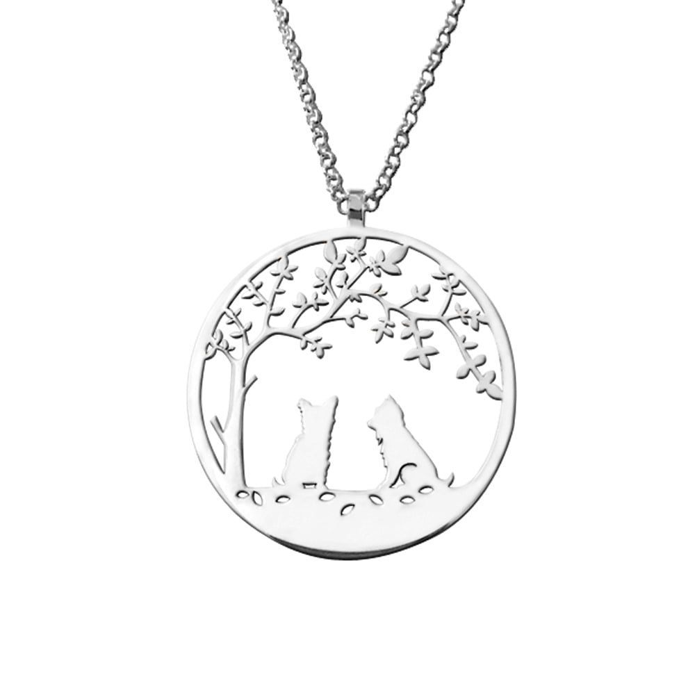 Yorkie Pendant Necklace - Silver Tree Of Life - WeeShopyDog