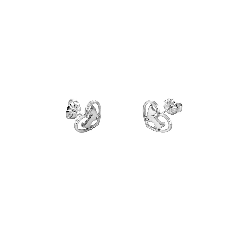 Yorkie Stud Earrings - Silver Heart - WeeShopyDog